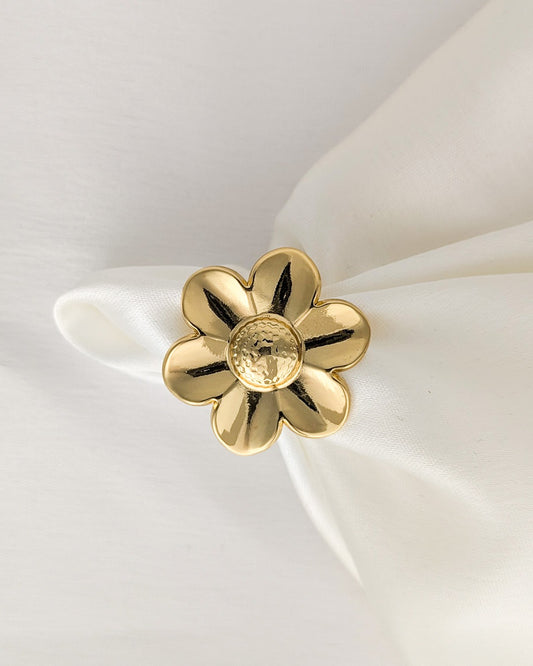 Top view of Golden Bloom Ring featuring a floral statement design