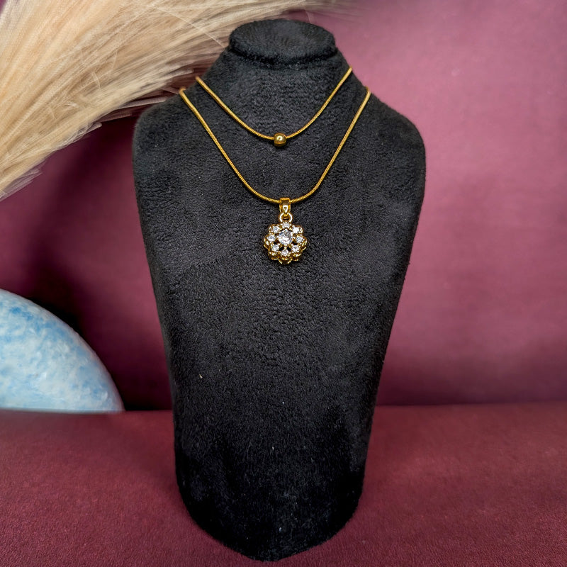 Bloom and Bead Layered Chain with floral pendant and gold-tone finish