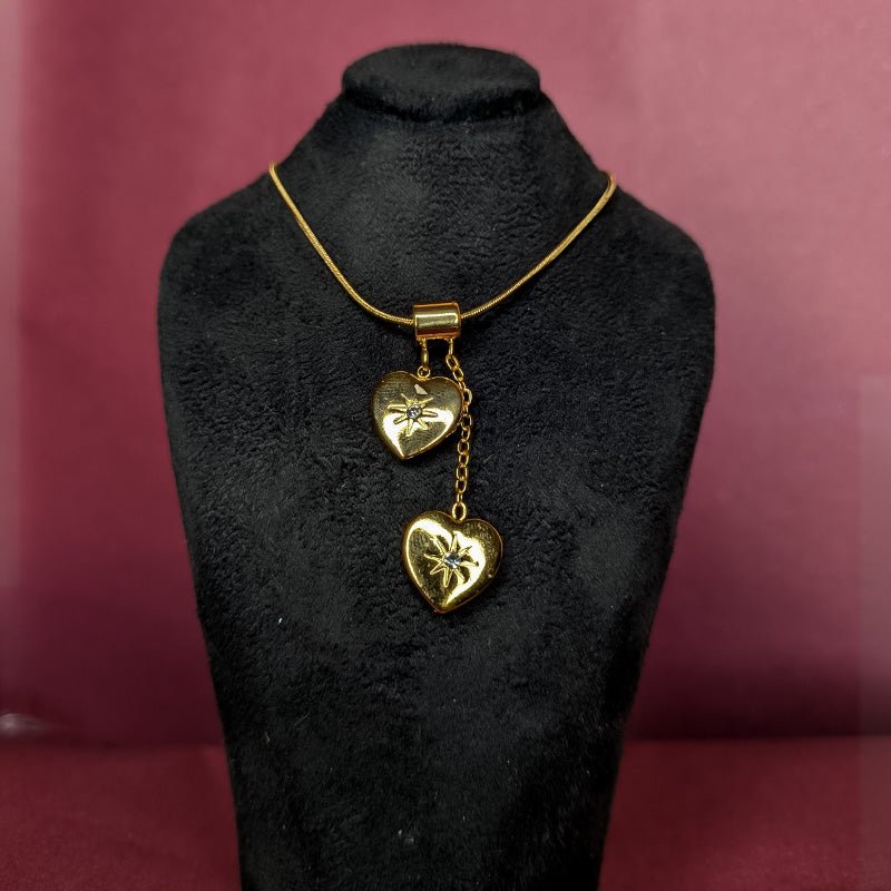 Double Heart Charm Necklace - Slayshine