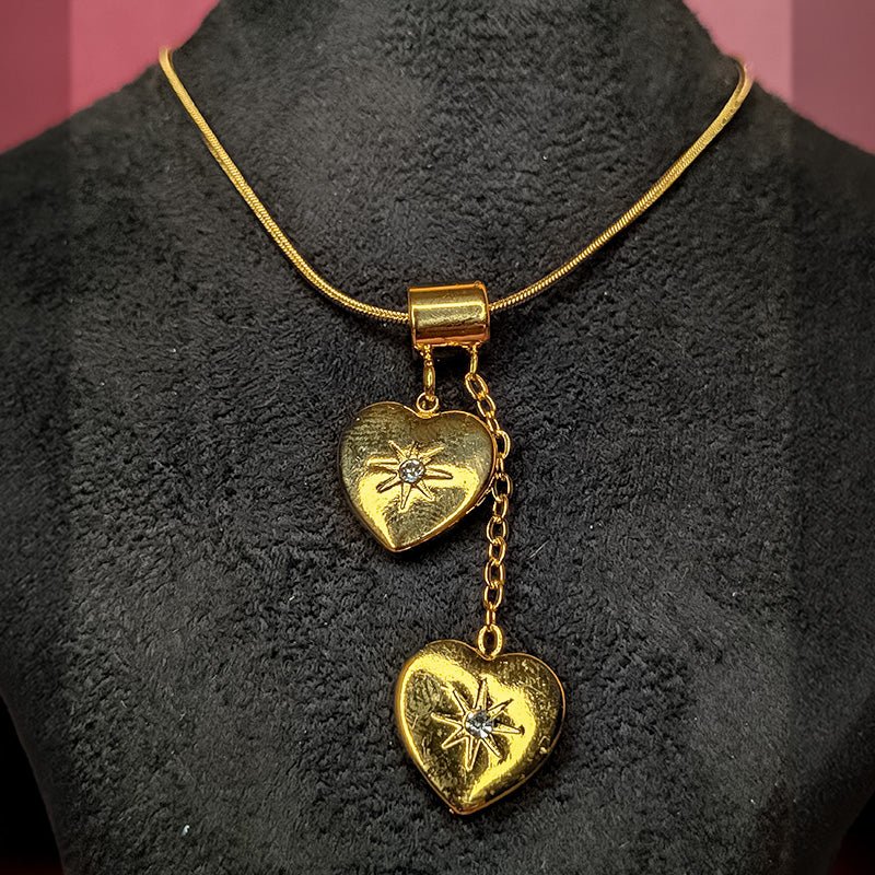 Double Heart Charm Necklace - Slayshine
