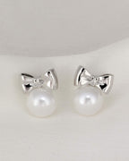 Pearl Bow Stud Earrings - Slayshine