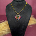 Front view of the Rainbow Mosaic Baguette Necklace displaying the multi-color crystal heart mosaic on a black bust.