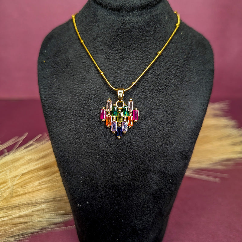 Front view of the Rainbow Mosaic Baguette Necklace displaying the multi-color crystal heart mosaic on a black bust.