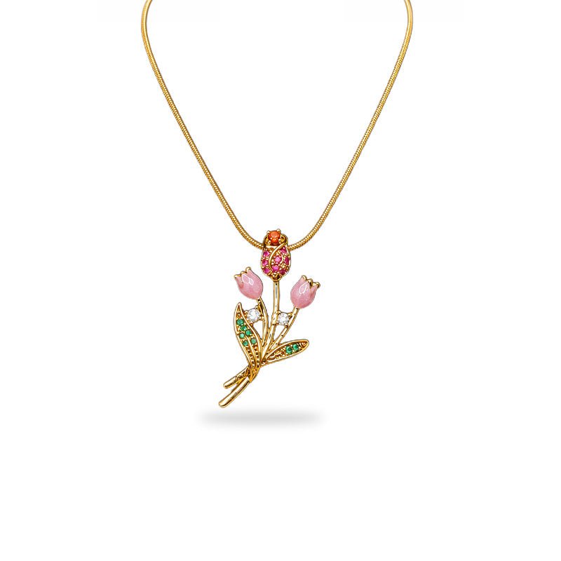Rose Gold Tulip Charm Necklace - Slayshine