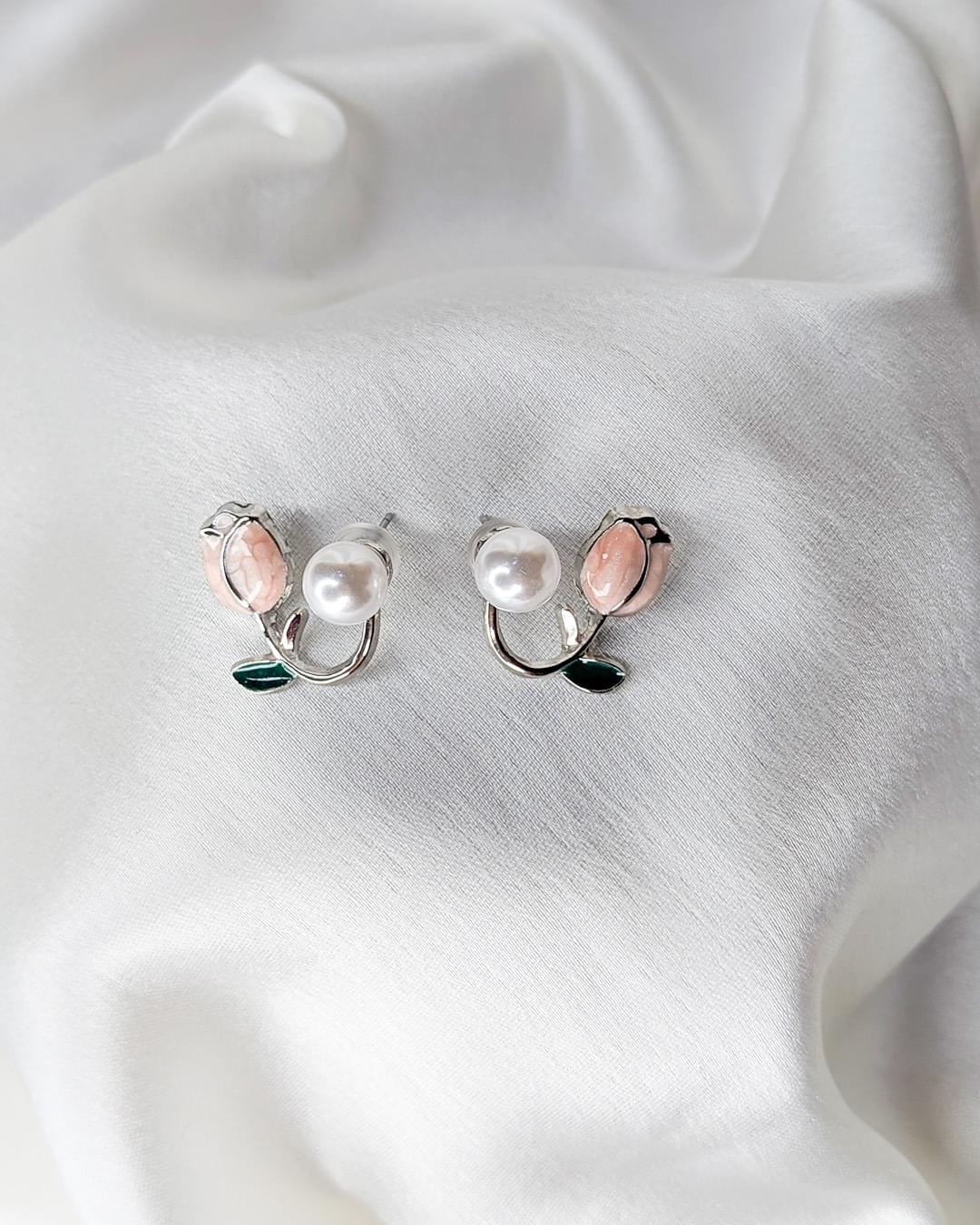 Silver Rose Pearl Earrings - Slayshine