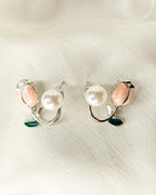 Silver Rose Pearl Earrings - Slayshine