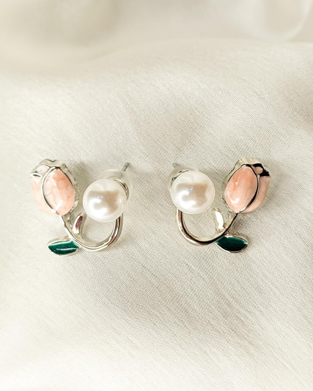 Silver Rose Pearl Earrings - Slayshine