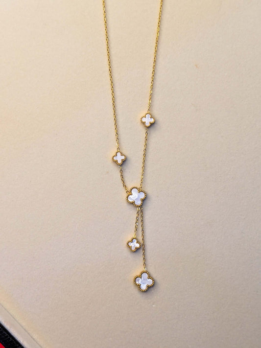 Elegant ivory clover cascade necklace with premium gold finish and anti tarnish coating